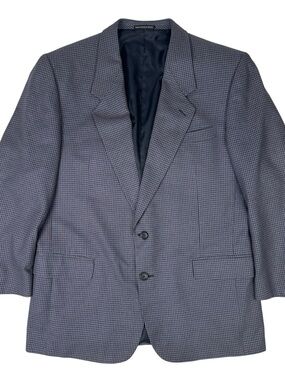 Vintage Pierre Balmain 100% Silk Sport Coat Blazer Mens 42R Check Blue 90s